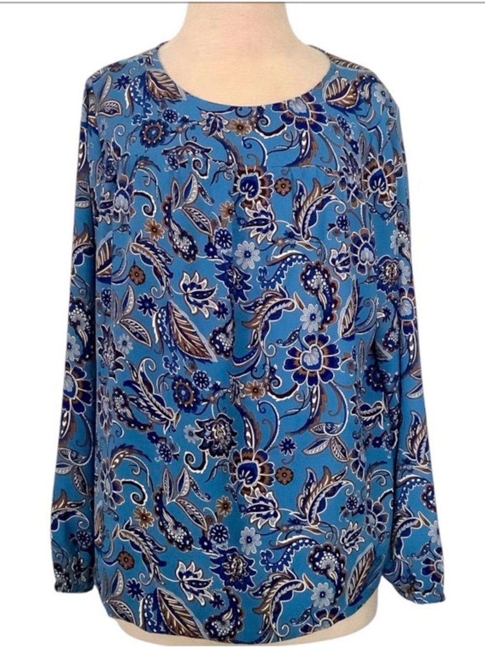 J. Jill Silky Blue Floral Long-Sleeve Blouse